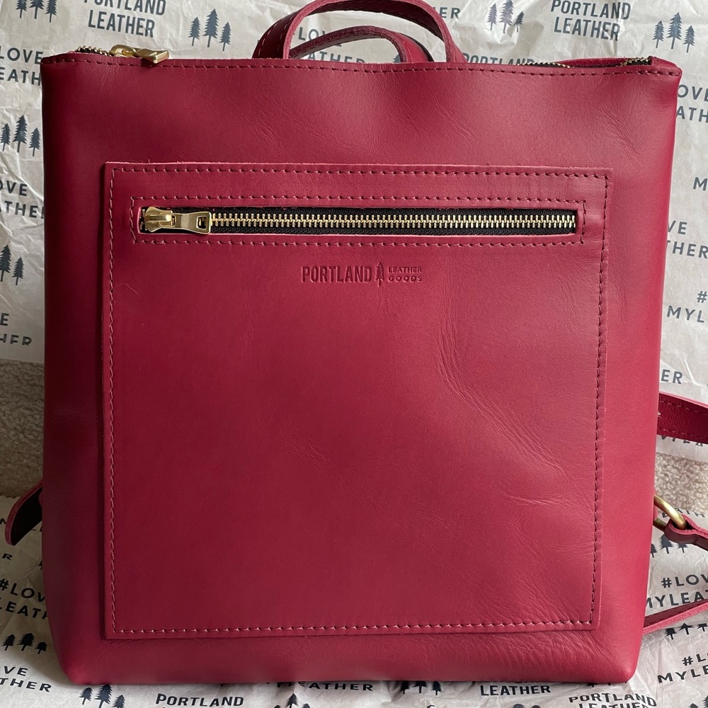 Portland Leather Tote Backpack Berry Good